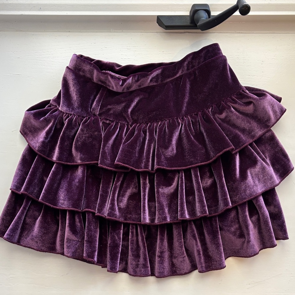 Chaser Velvet Ruffled Mini Skirt in Deep Purple